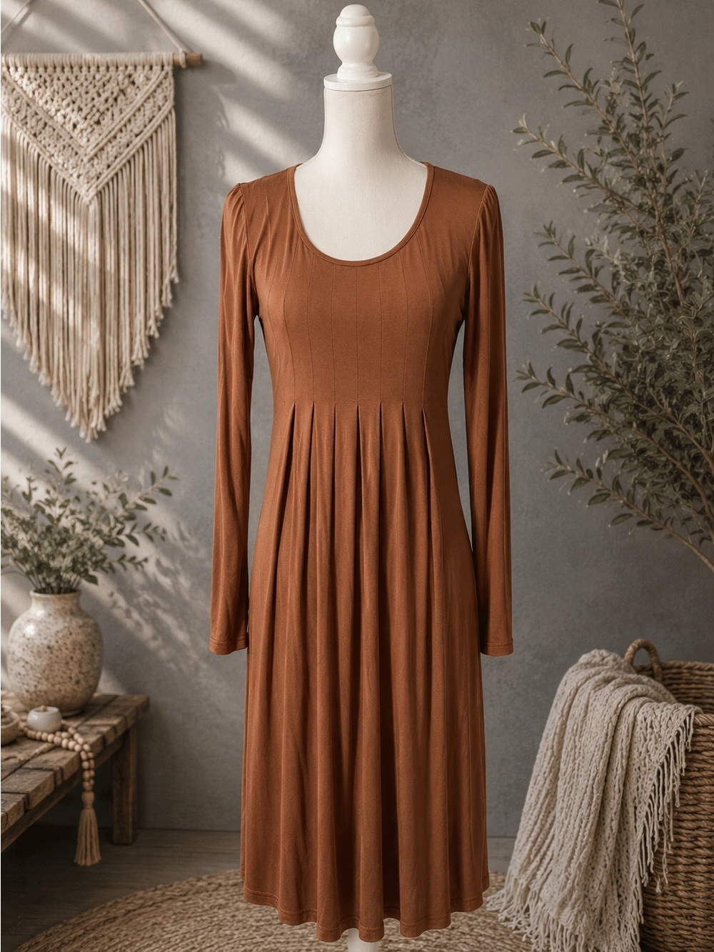 Chic Long Sleeve Brown Dress
